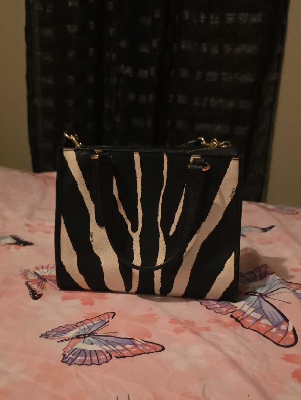 Coach Zebra-Print Satchel in Black & Cream - Picture 3 of 7